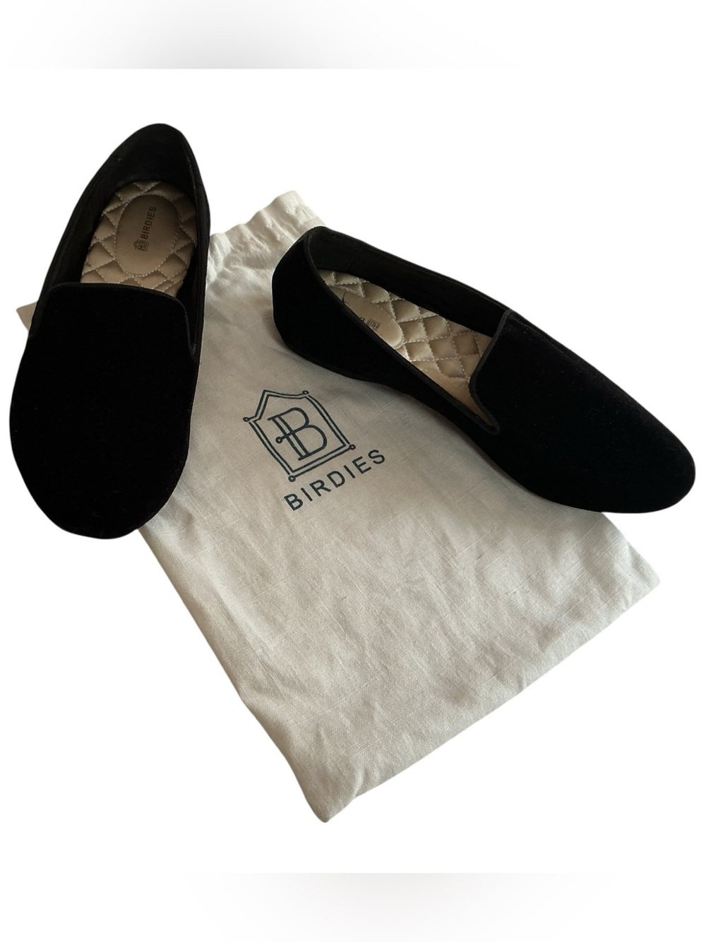 Birdies The Starling Black Velvet Flat Smoking Slipper Loafers Shoes Womens 7.5